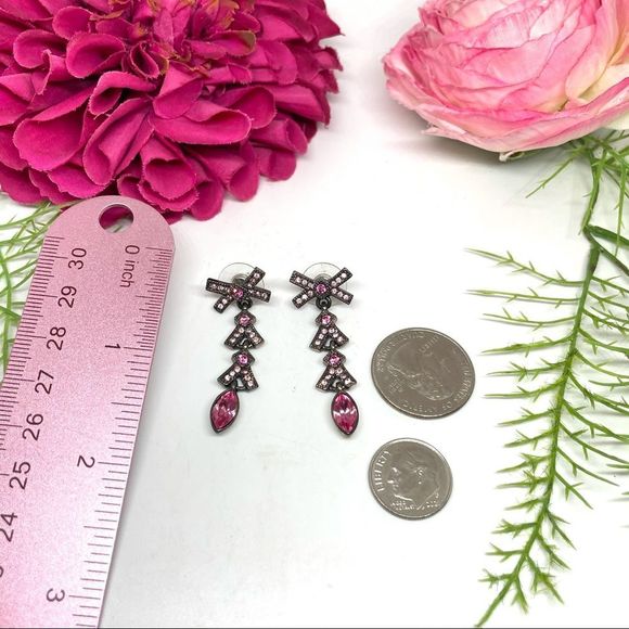 VINTAGE⚜️Marquise Bow Pink Crystal Pavé Droplet Earrings - Picture 6 of 7
